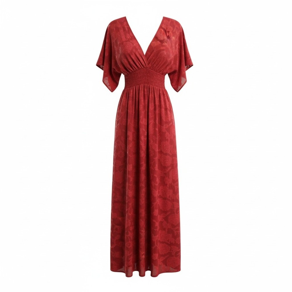 Miami XS Rust Jacquard Maxi Dress Boho Vacation Evening Flowy Size XS
